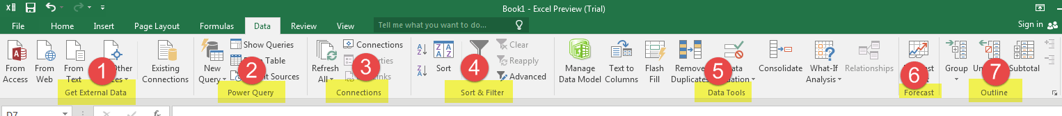 Data Tab Excel 2016