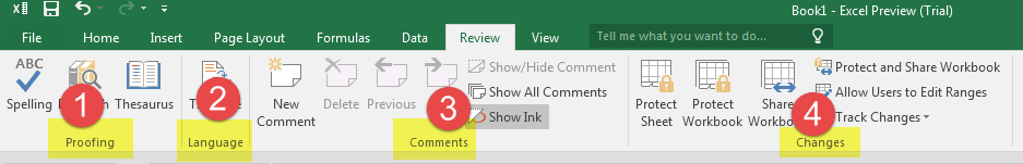Review Tab Excel 2016