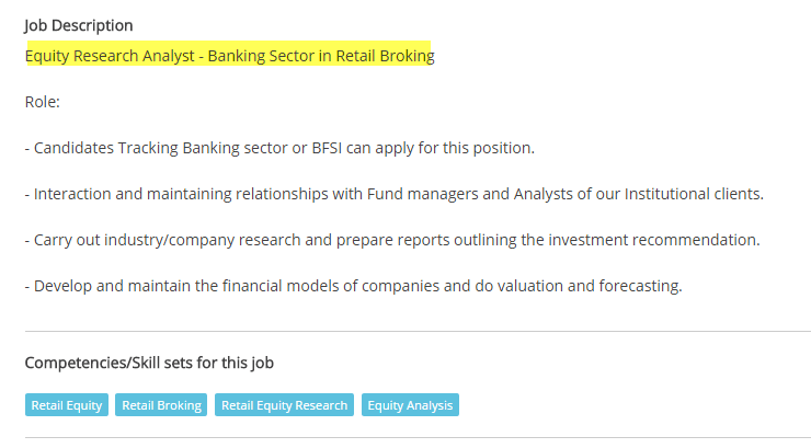 Equity Research Job Description