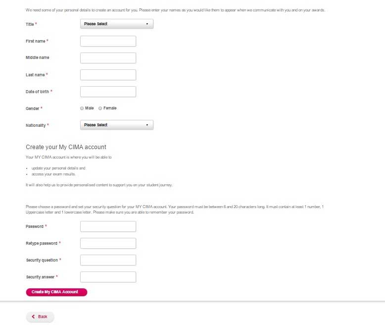 Creating MY CIMA account