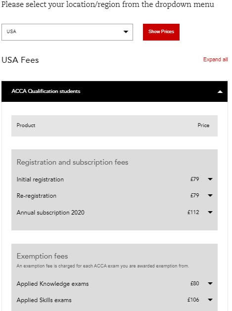 ACCA Exam 2020 Fees & Charges