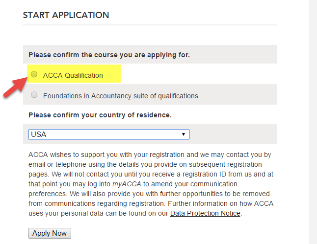 ACCA Exam Start Application