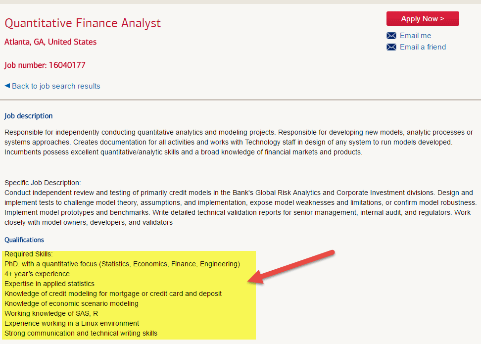 bank of america - quantitative analyst profile