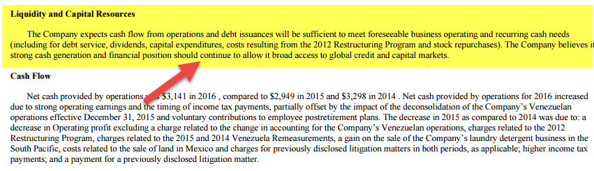 Colgate Management Discussion and Analysis - Liquidity and Capital Resources