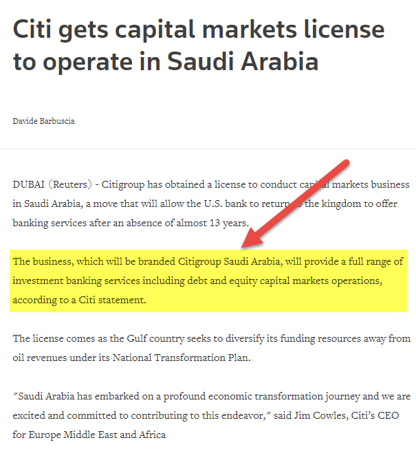 Investment Banking in Saudi Arabia - Citibank