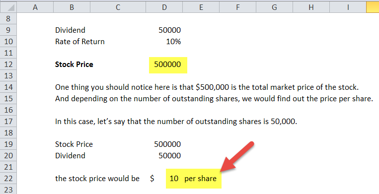 Stock - PV with Zero Growth in Excel