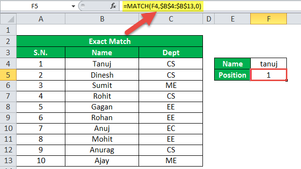 MATCH Function Example 1