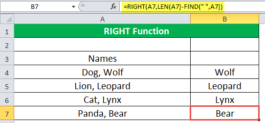 RIGHT Function Example 4-2