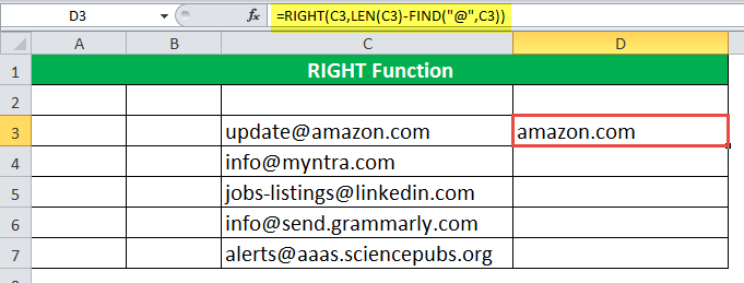 RIGHT Function Example 6-2
