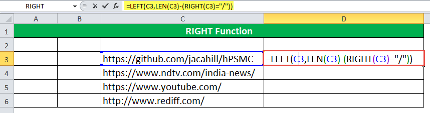 RIGHT Function Example 7-1