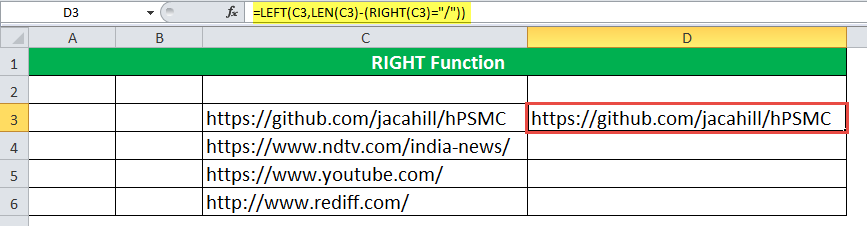 RIGHT Function Example 7-2