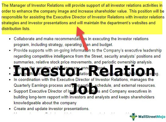 Investor Relation Job Description