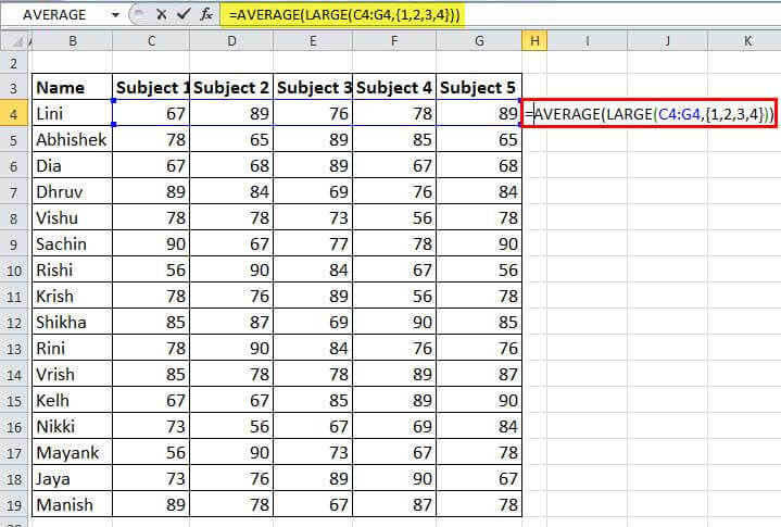 AVERAGE Formula Excel Example 3-3