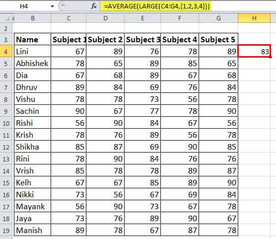 AVERAGE Formula Excel Example 3-4