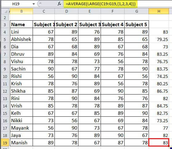 AVERAGE Formula Excel Example 3-5