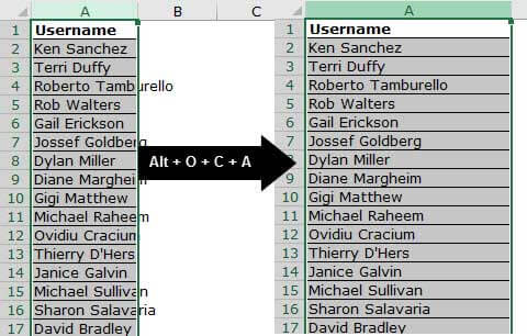 Alt + O + C + A