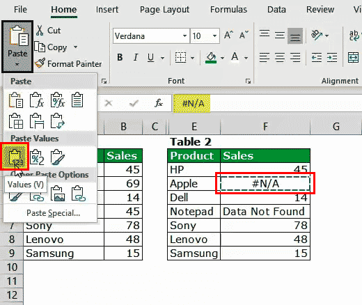 copy and paste only values