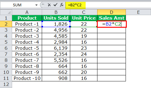 Relative reference in excel example 2-1