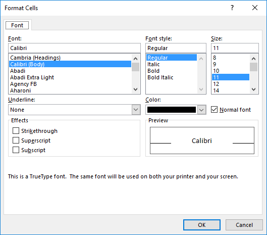 Subscript in Excel Example 1-2