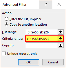 Advance Filter in Excel Example 3-2