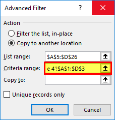 Advance Filter in Excel Example 4-2.