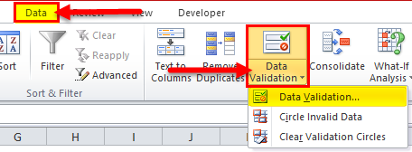 Drop Down List in excel Example 1
