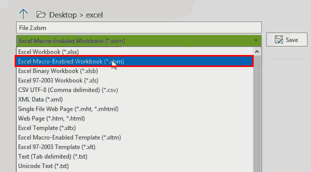 Excel Extensions (File Format 2 xlsm)