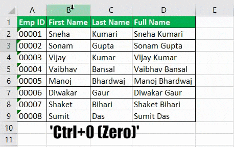 Hide Column Shortcut - (Cntrl + 0)