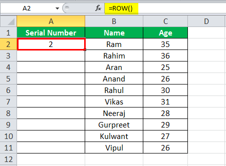 Use Row Function Example 1-2