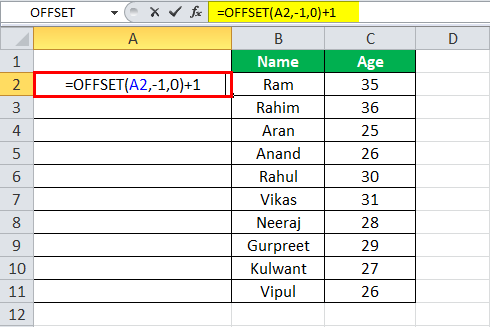 Using Offset() Function Example 1-2