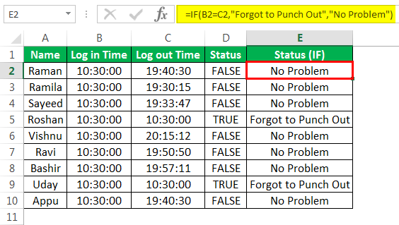Compare Two Columns Method 2