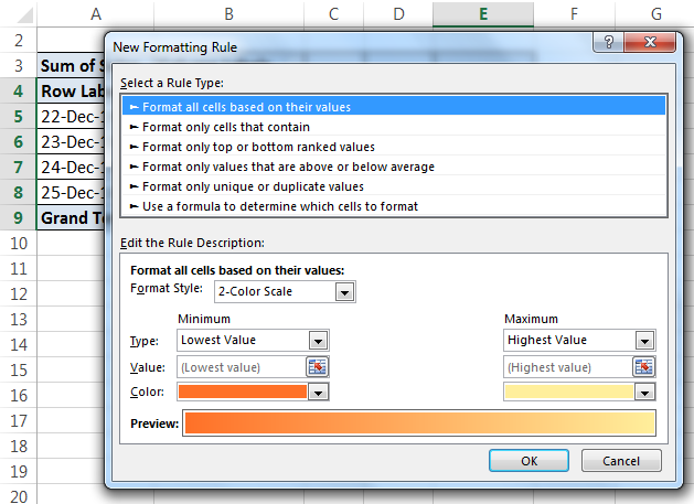 Conditional Formatting Pivot Tables Example 1-7