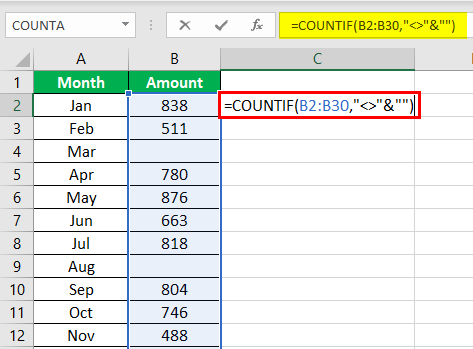 Countif not Blank Example 1-1
