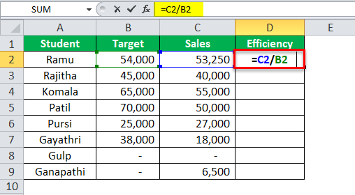 Excel Formula for Percentage example 2-1