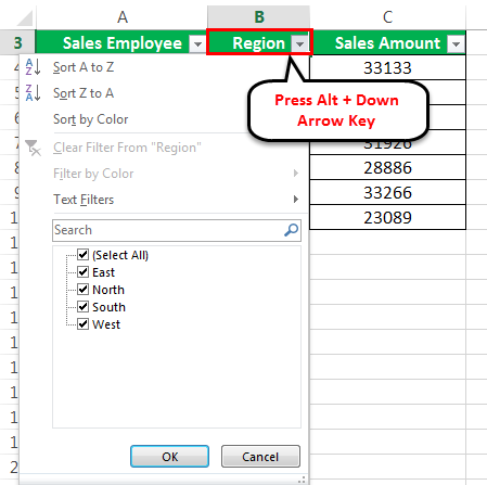 Filter shortcut Example 1-4