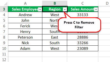 Filter shortcut Example 2-2