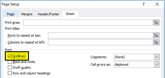 Print Gridlines using Page Setup step 4