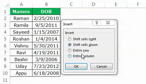 insert row shortcut Eample 3-1