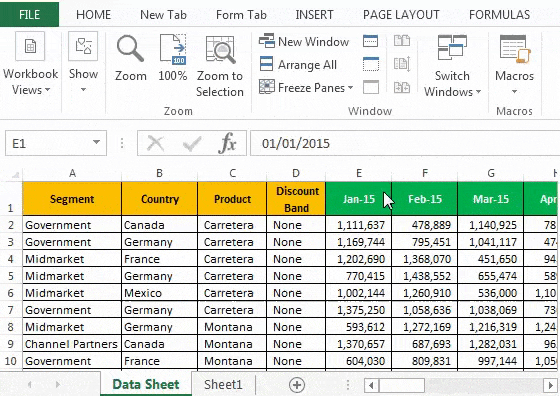 Freeze Columns Example 2-2