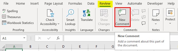 Insert Comment in Excel FAQ 1