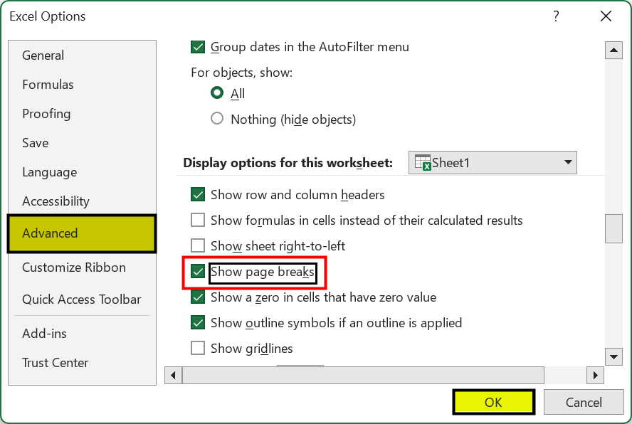 Page Break in Excel - FAQ 1 - Step 2