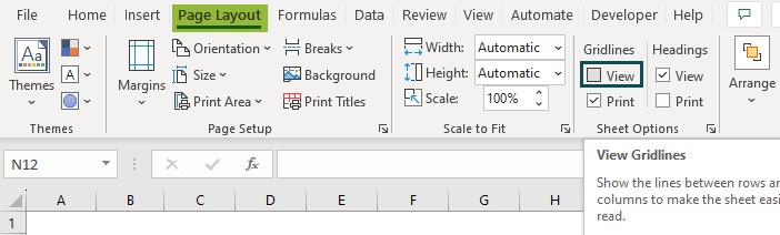 Page Layout - Gridlines