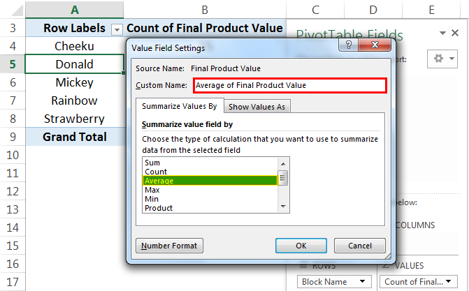 Pivot Table Average Example 1-5