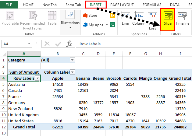 Pivot Table Slicer Example 1-4