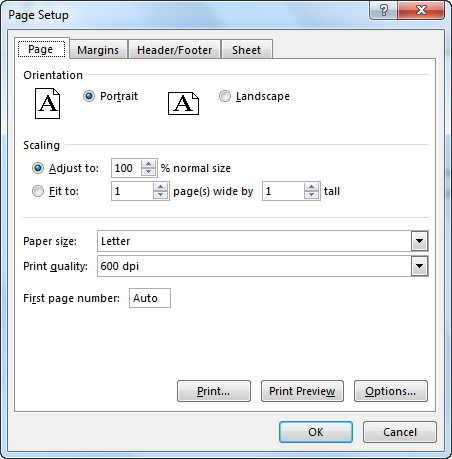 Page Setup Window