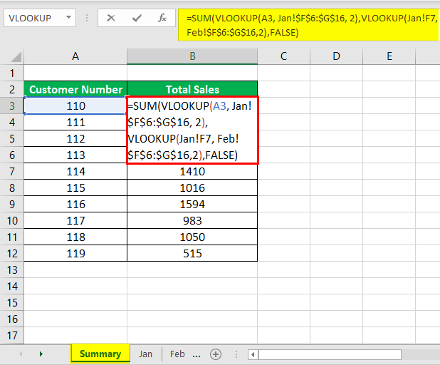 Vlookup with Sum Example 3-1