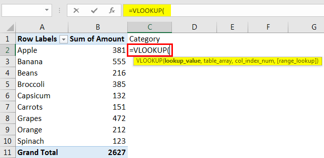 VLOOKUP in Pivot Table Example 4.2