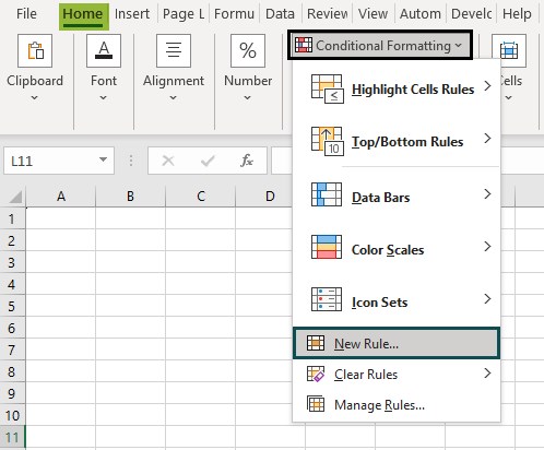 Conditional Formatting - New Rule