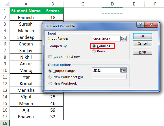 Rank and percentile Example 3-3