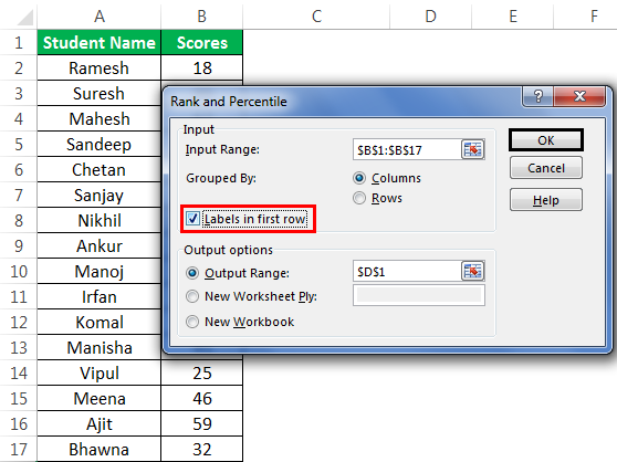 Rank and percentile Example 3-4